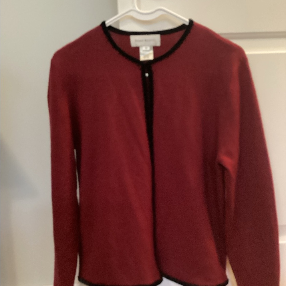 Susan Bristol Red Cardigan with Black Trim